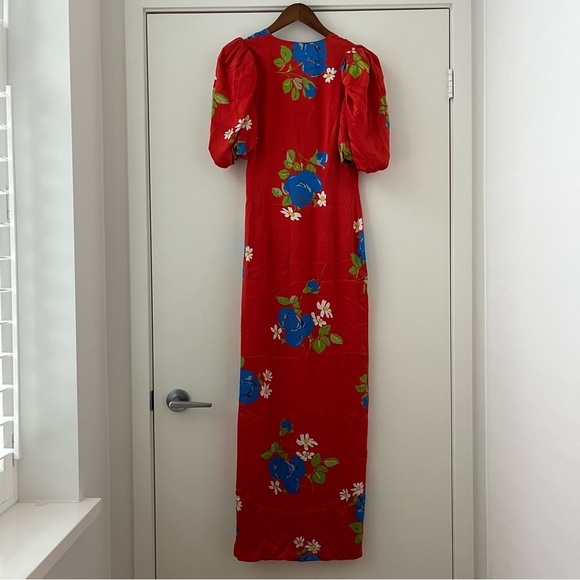 NWOT De La Vali Ohio Satin Floral Print Maxi Dress 4 - Picture 7 of 16